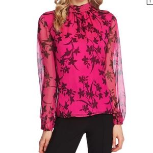 VINCE CAMUTO Iris Silhouettes Sheer Sleeve Blouse